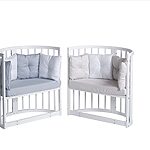 BEBEX Culla Evolutiva  MARILYN Bianca Completo di Tessile Mini e Large colore Sabbia+ Materasso Mini e Large + Asta e Velo - immagine 5