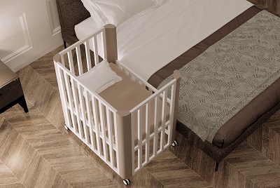 MATRIX-LETTINO-MINI-AMBIENT-1 BEBEX Culla Evolutiva MATRIX Bianco/Sabbia completa di Tessile Mini e Large Sabbia + Materassi mini e large - immagine 1