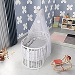 BEBEX Culla Evolutiva  MARILYN Bianca Completo di Tessile Mini e Large colore Sabbia+ Materasso Mini e Large + Asta e Velo